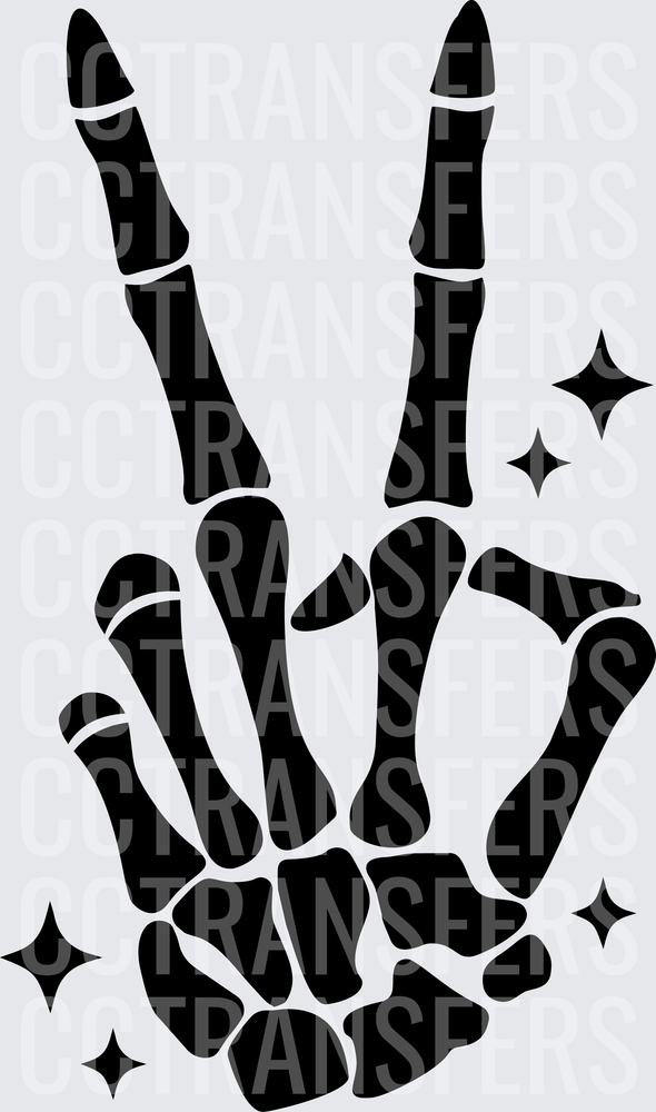 Skeleton Hand Peace Sign with Sparkles (DTF)