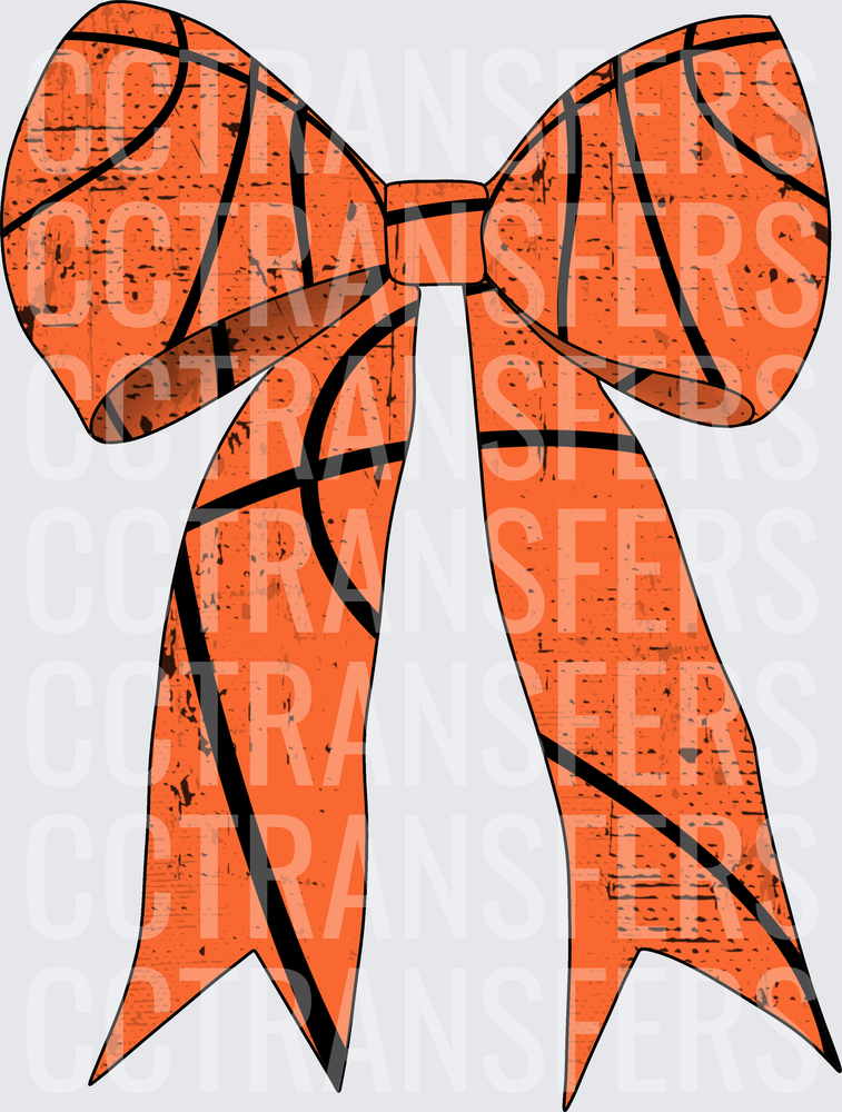 Distressed Orange Basketball Print Ribbon Bow (DTF)