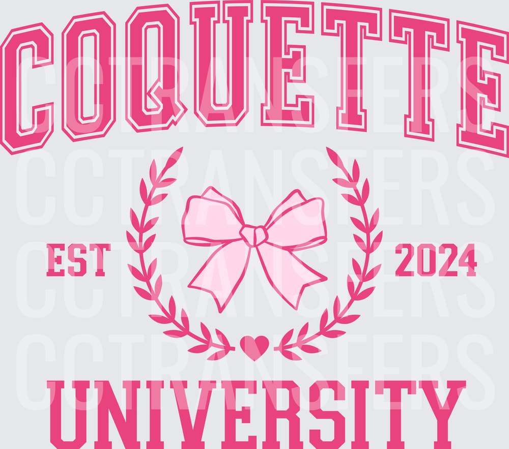 Coquette University Est 2024 Pink Bow Laurel Wreath (DTF)