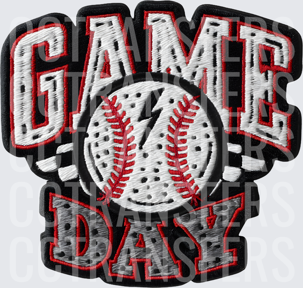 Game Day Baseball Lightning Bolt Embroidery Patch (DTF)