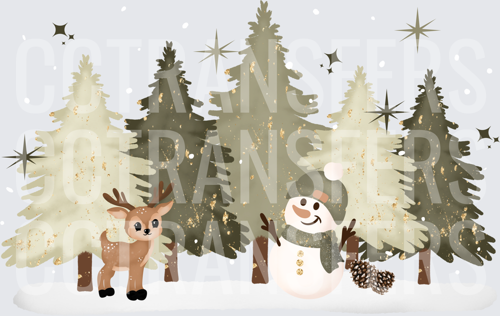 Boho Winter Forest Snowman Reindeer Pine Trees (DTF)