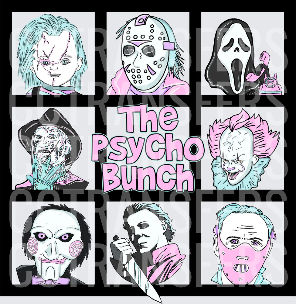 The Psycho Bunch Horror Icons Pastel Grid (DTF)