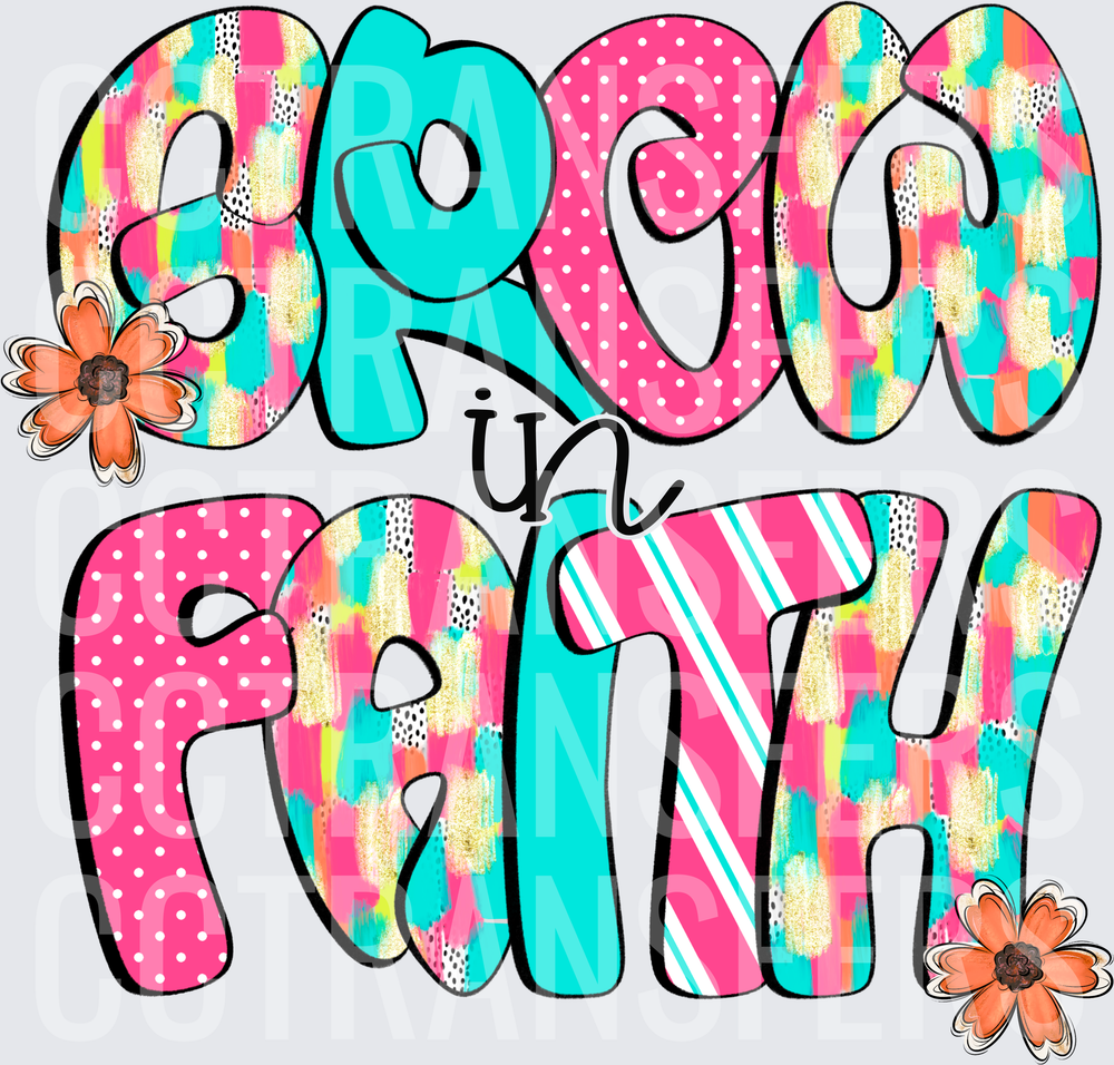 Grace in Faith Colorful Patterned Bubble Letters Floral (DTF)