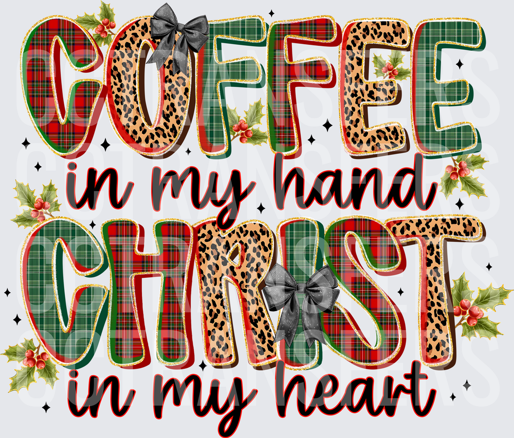 Coffee In My Hand Christ In My Heart Christmas Plaid Leopard (DTF)