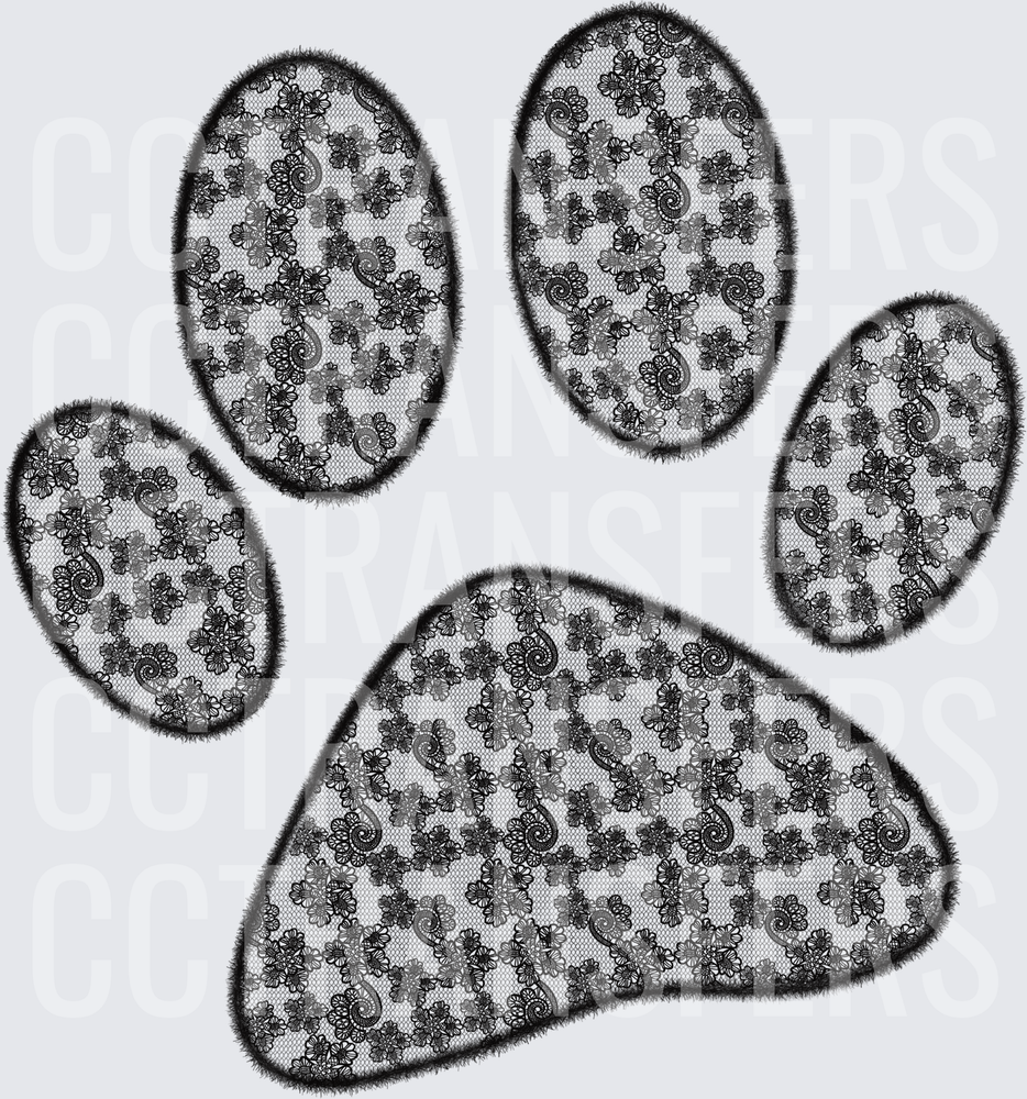 Black Lace Floral Paisley Dog Paw Print (DTF)