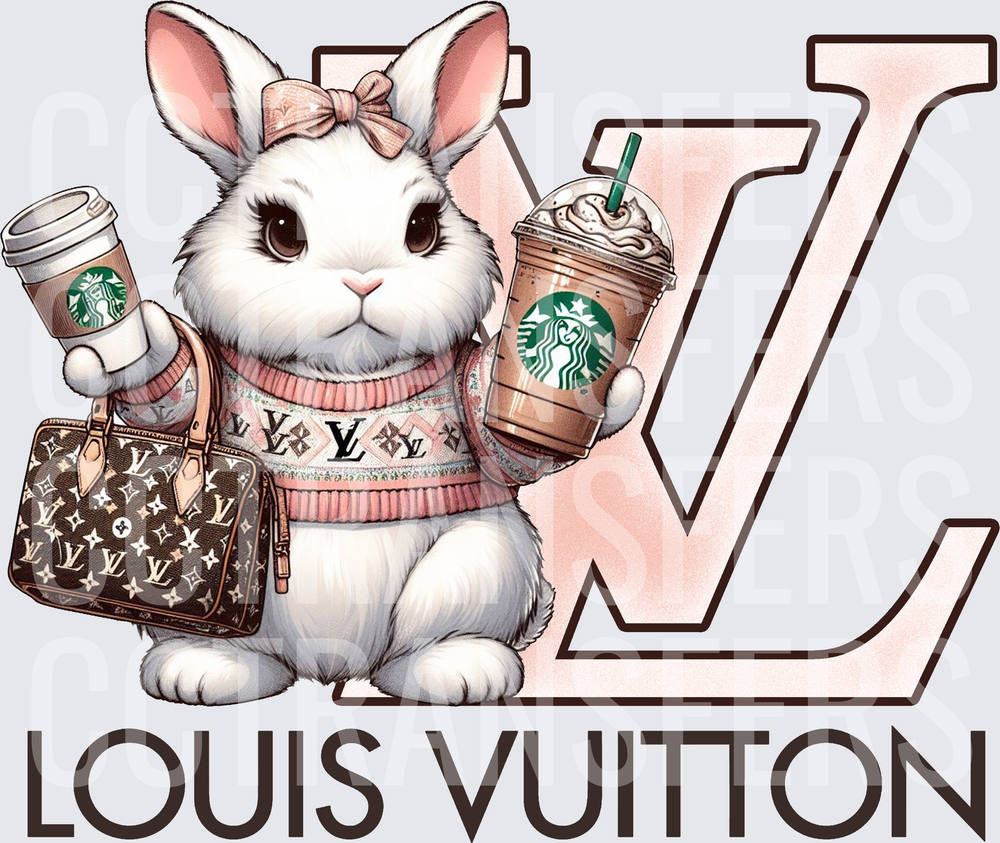 Glam Bunny with Coffee Cups and Designer Bag (DTF)