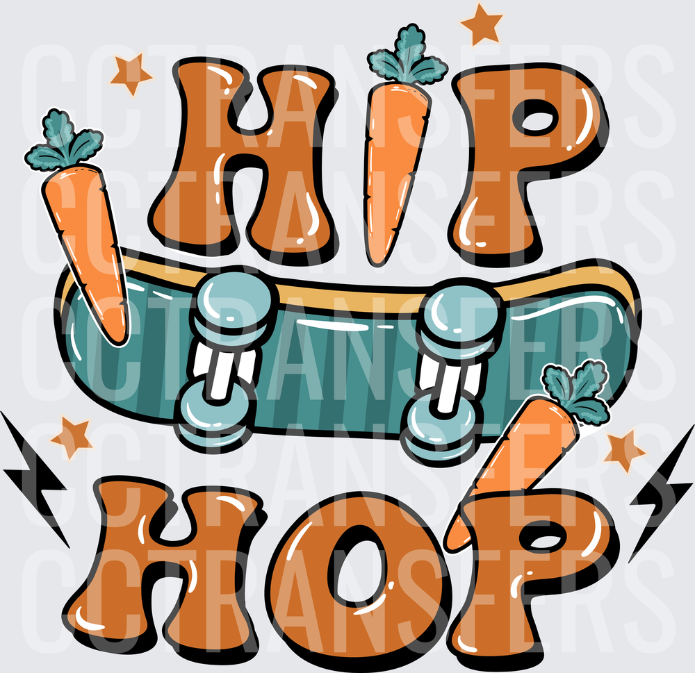 Hip Hop Easter Skateboard Carrots Stars Bold Lettering (DTF)
