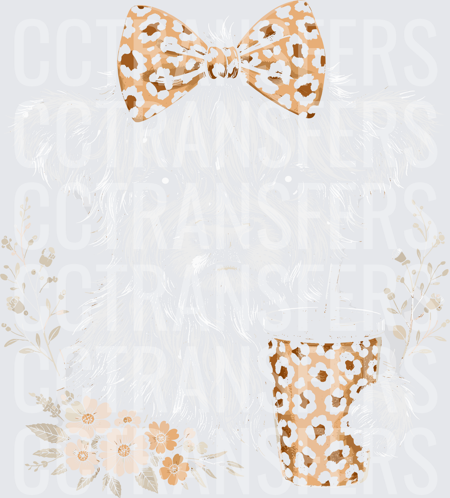 Fluffy Highland Cow Leopard Bow Iced Coffee Floral (DTF)