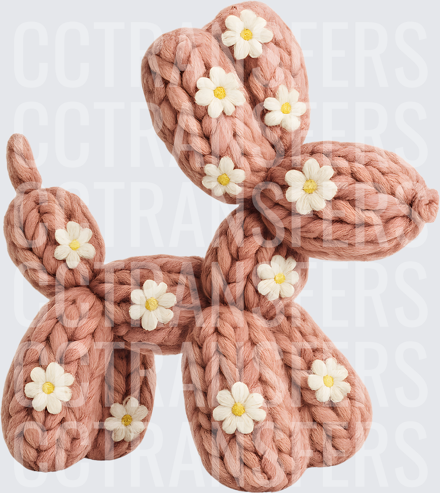 Chunky Knit Balloon Dog with White Daisies (DTF)