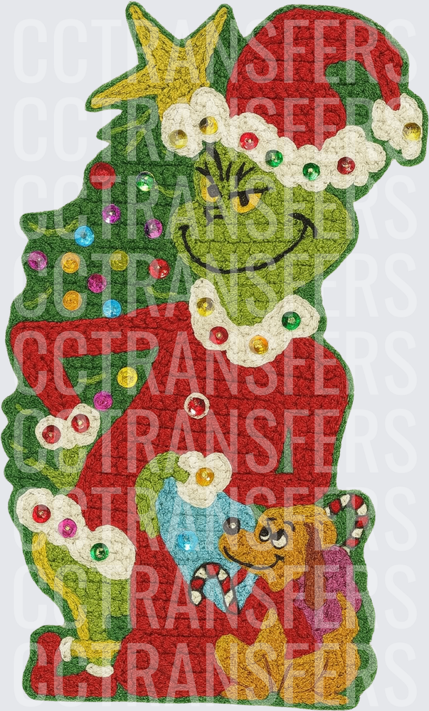 Crochet Style G-Man with Dog and Christmas Tree (DTF)