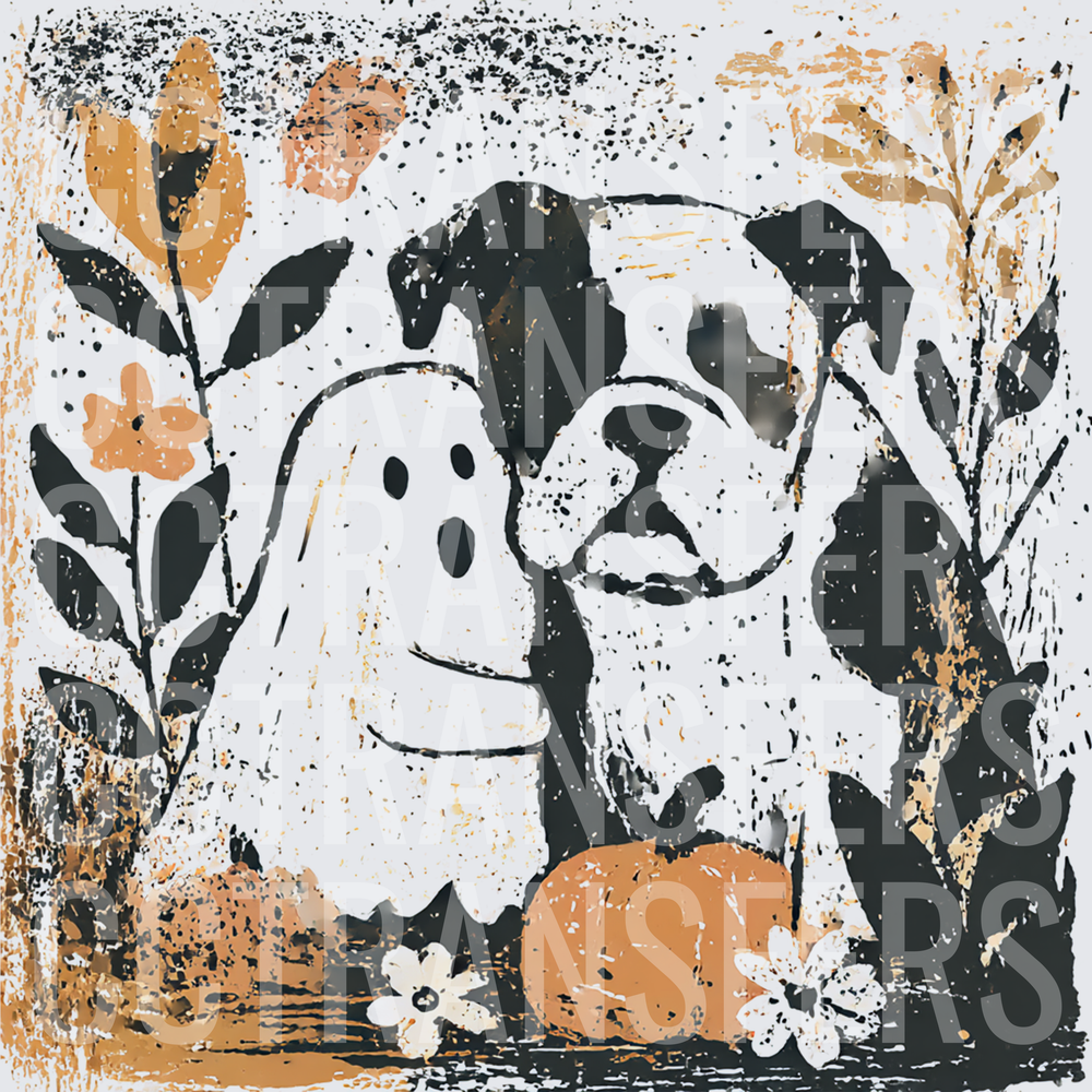 Cute Dog Ghost Pumpkin Halloween Floral Fall (DTF)