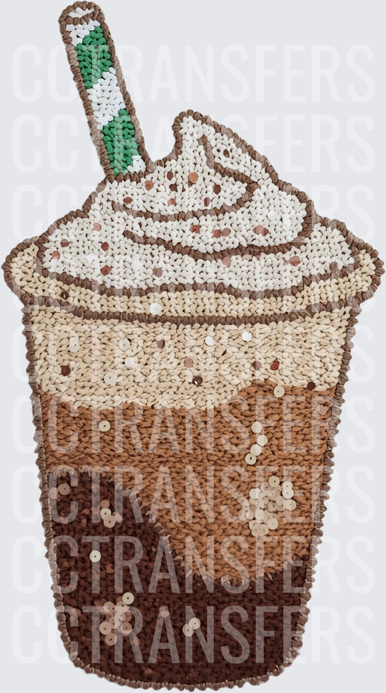 Sequin Embroidery Iced Frappuccino Whipped Cream Cup (DTF)