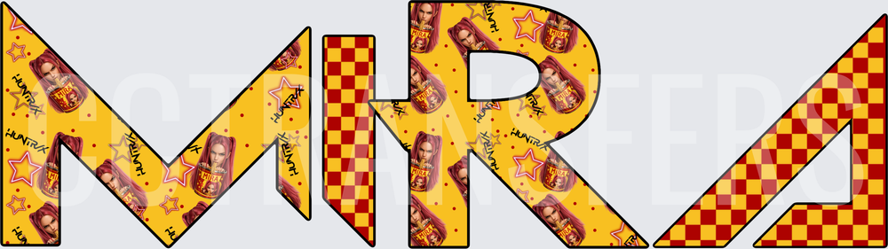 MIRA Bold Letters Yellow Red Checker Pattern (DTF)