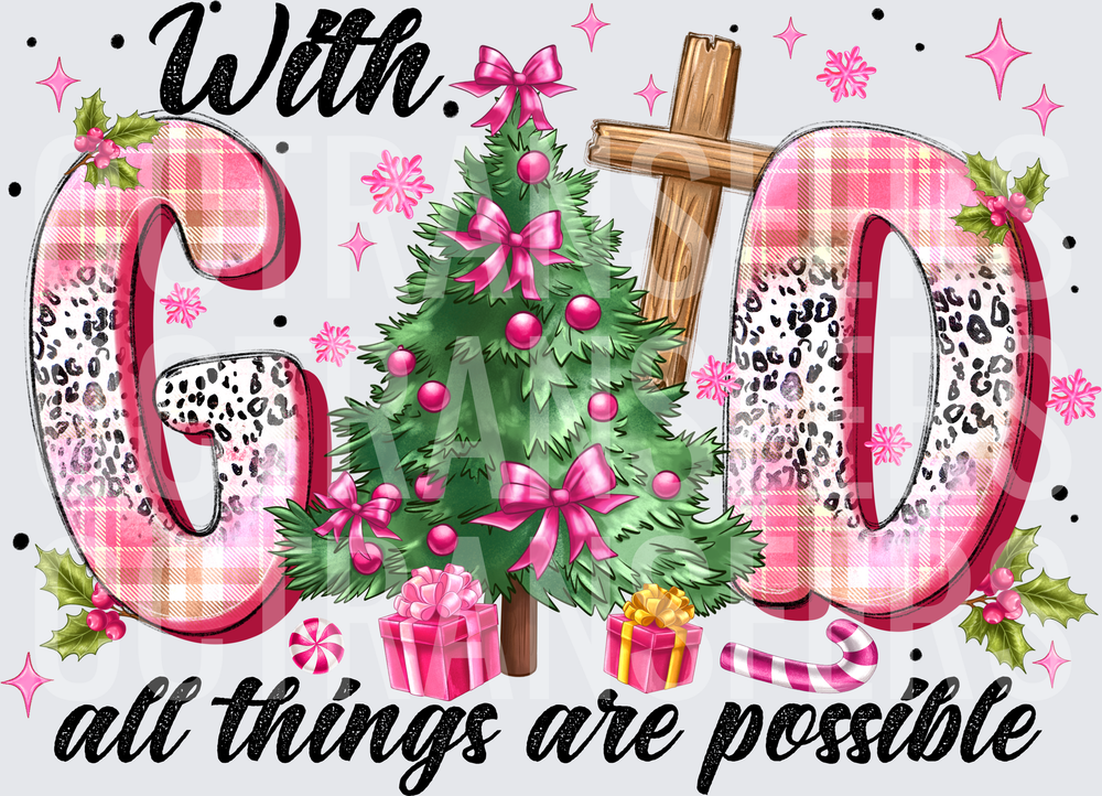 With God All Things Are Possible Pink Plaid Christmas (DTF)
