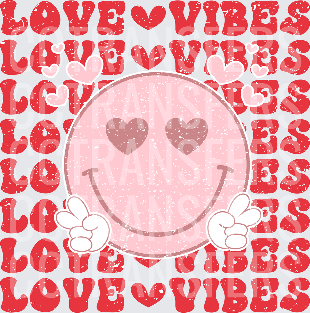 Love Vibes Heart Eyes Smiley Face Retro Distressed (DTF)