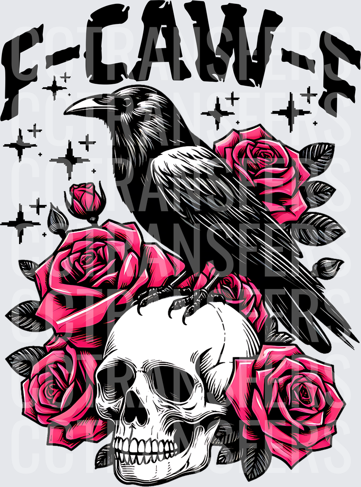 F-CAW-F Black Raven Skull Pink Roses Gothic (DTF)
