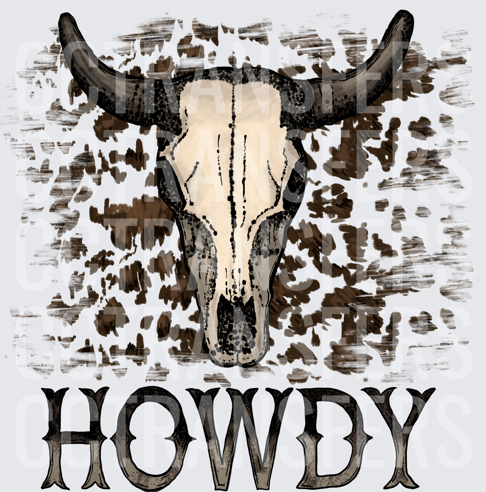 Howdy Bull Skull Cow Print Western (DTF)
