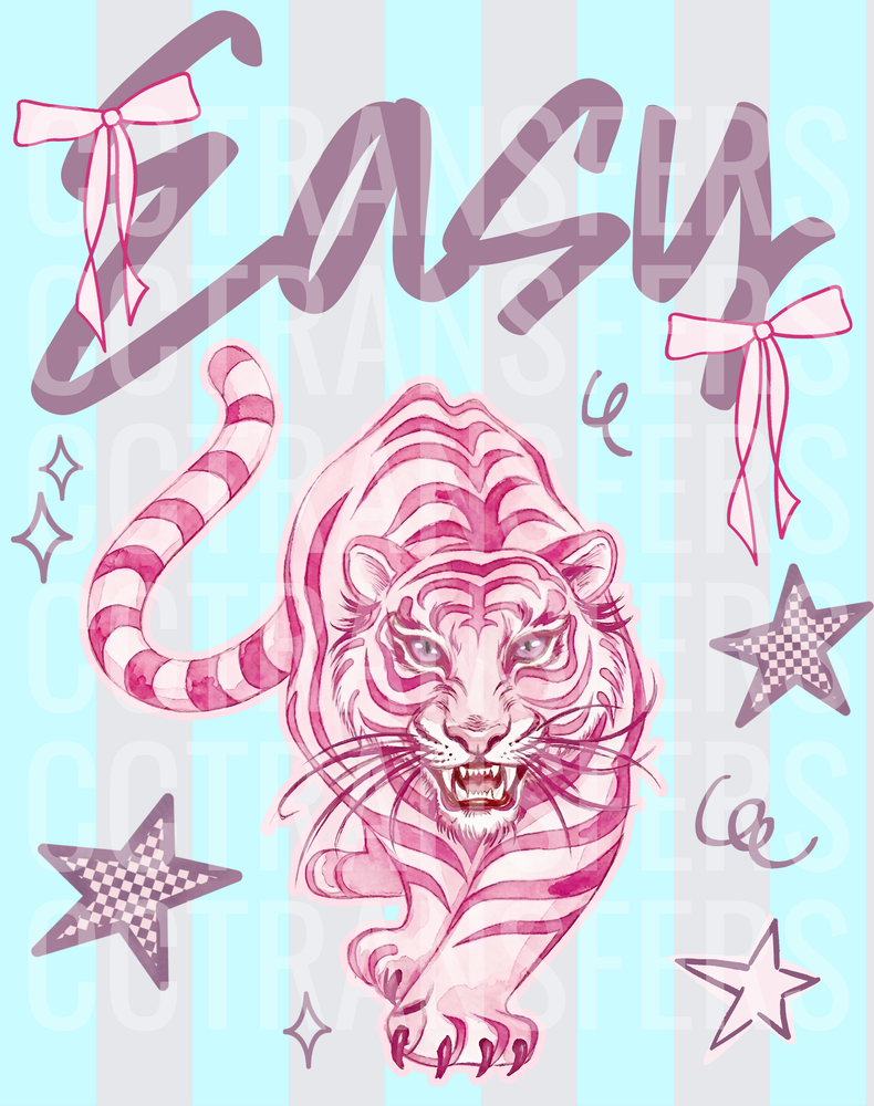 Easy Pink Tiger Coquette Bows Checkered Stars (DTF)