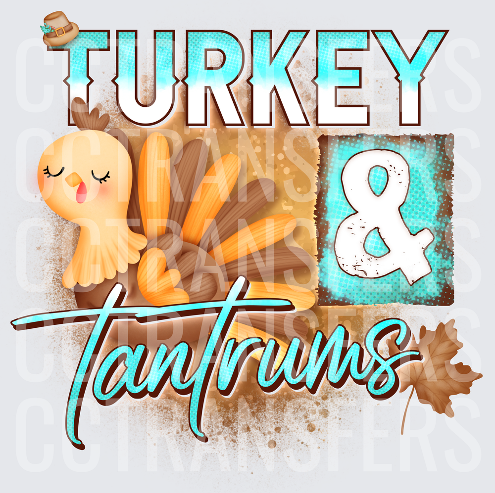 Turkey & Tantrums Cute Thanksgiving Turkey Fall Leaves (DTF)