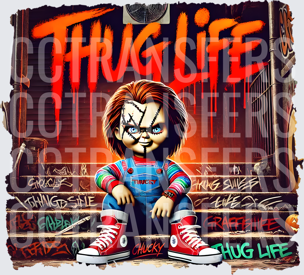 Thug Life Scarred Killer Doll Graffiti Steps (DTF)