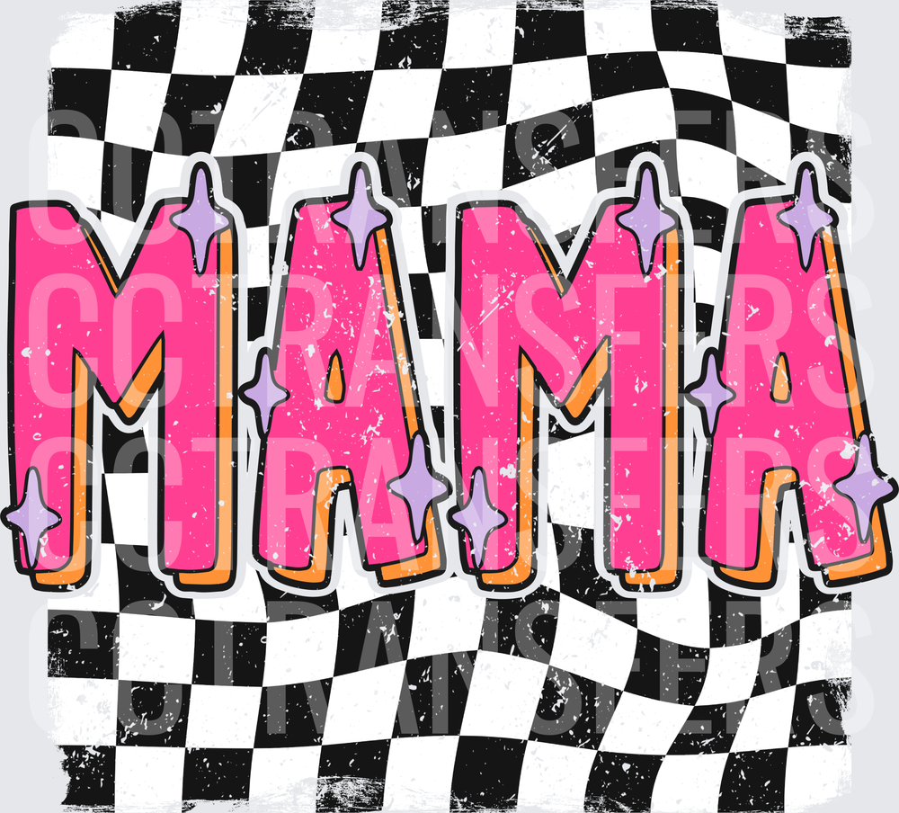 Retro Pink MAMA Bold Letter Checkered Sparkle Design (DTF)