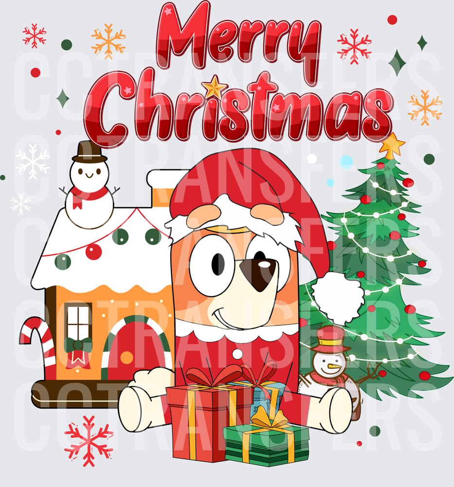 Merry Christmas Cartoon Dog Santa Gingerbread House (DTF)
