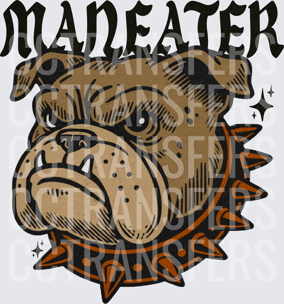 Maneater Bulldog With Spiked Collar Old English Gothic (DTF)