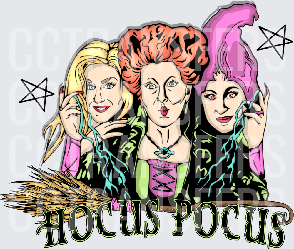 Hocus Pocus Three Witches Broomstick Star Design (DTF)