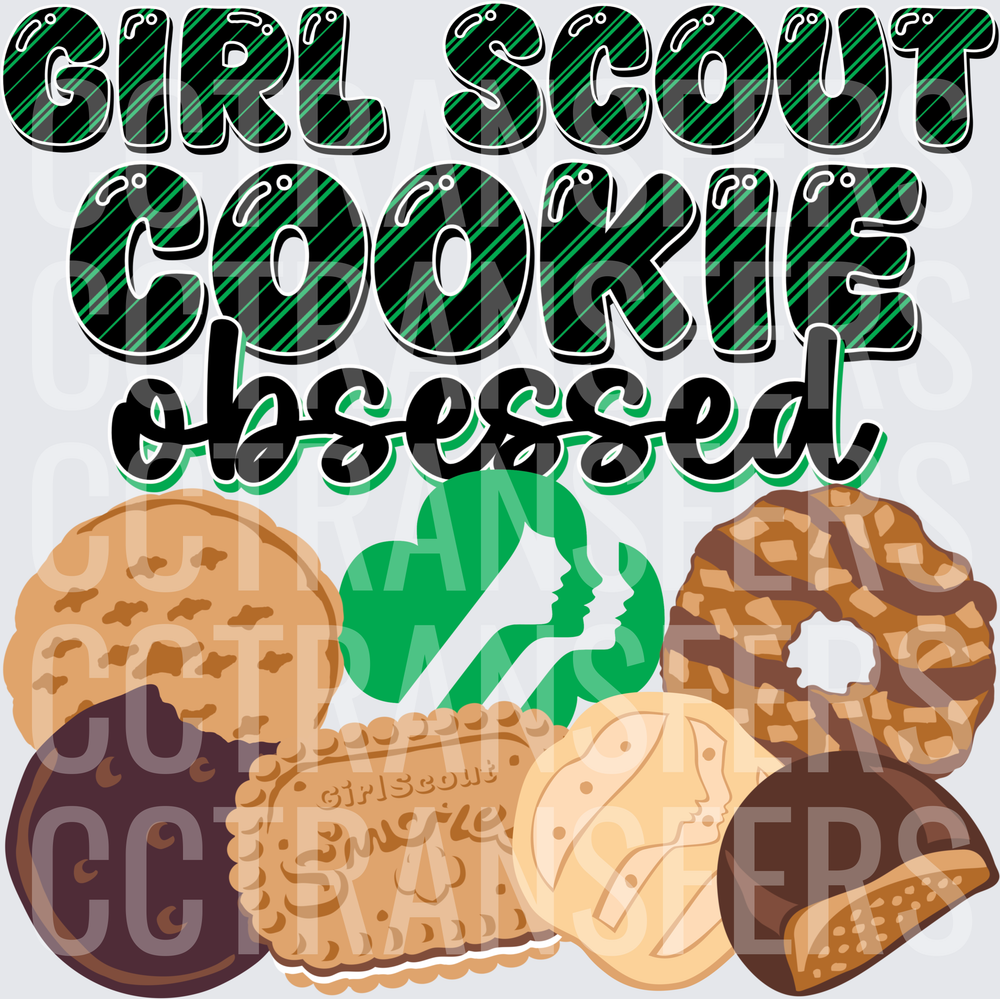 Girl Scout Cookie Obsessed Green Logo Cookie Pile (DTF)