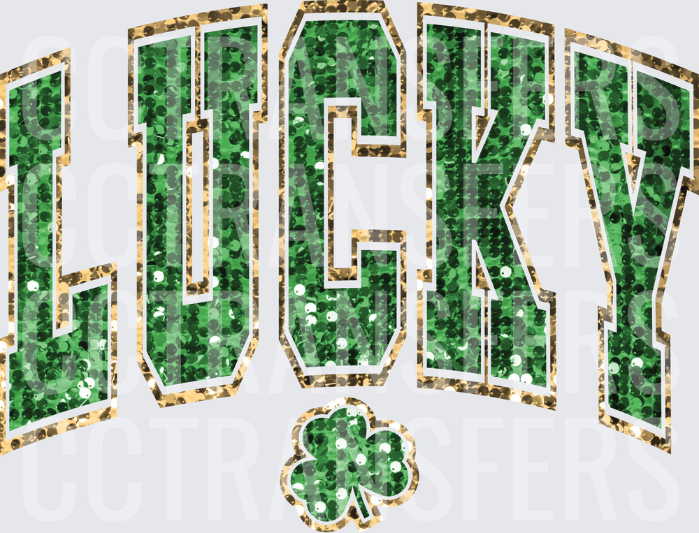 Lucky Sequin Varsity Arch Green Gold Shamrock (DTF)