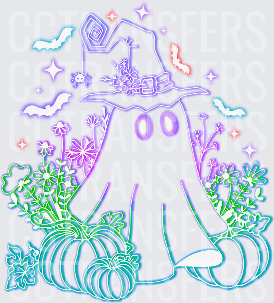 Glowing Ghost Witch Hat Pumpkins Floral Halloween (DTF)