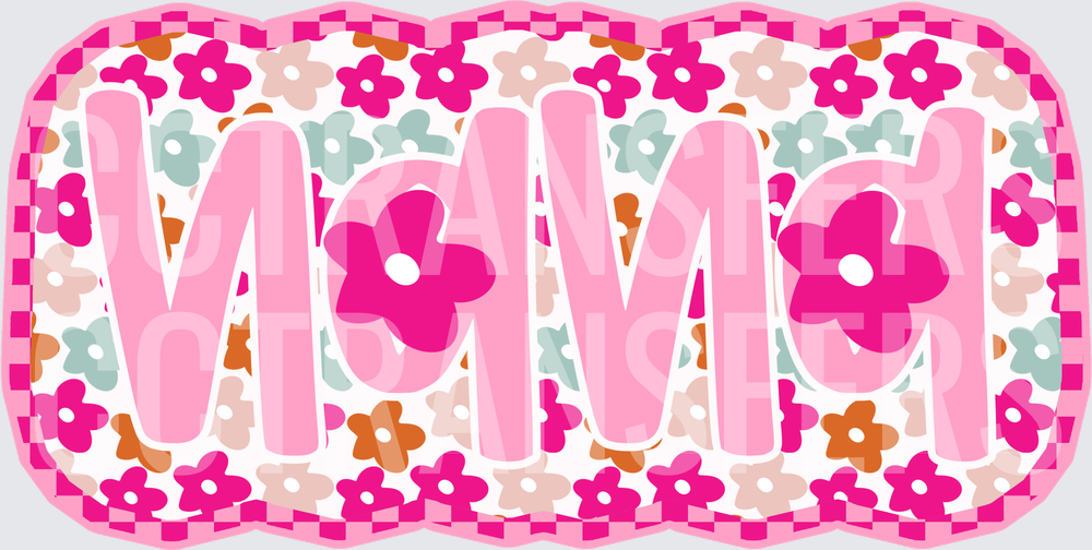 Mama Retro Floral Daisy Pink Bold Letters (DTF)