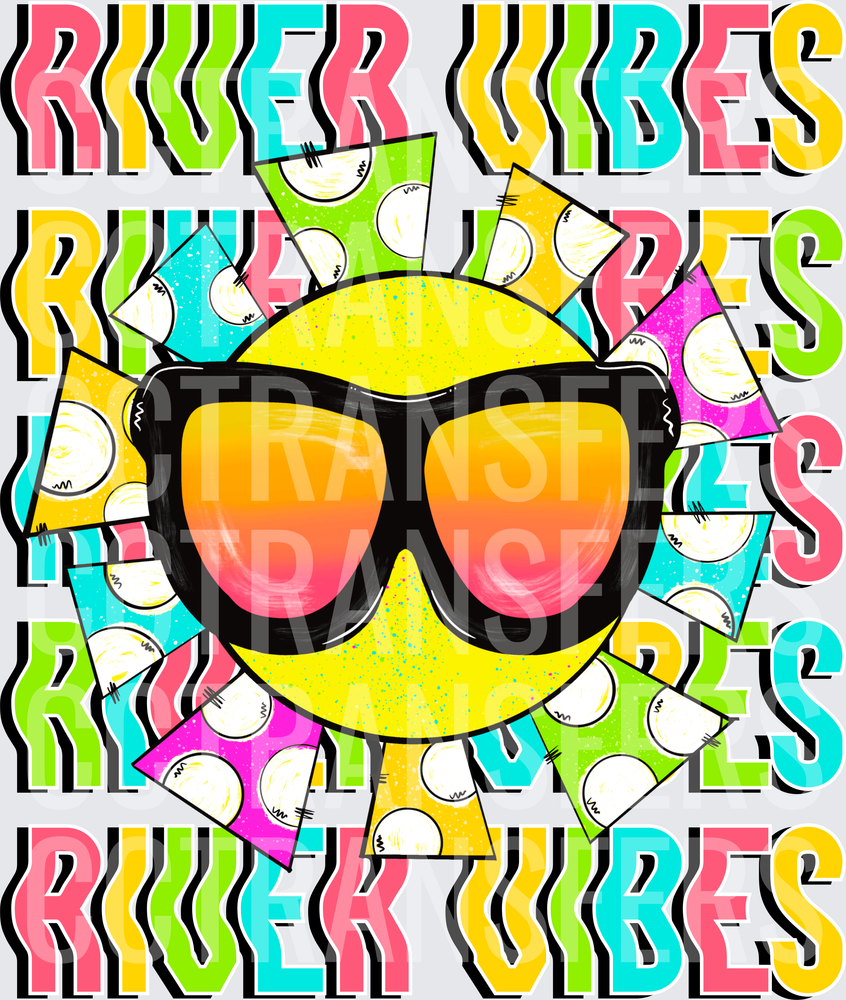 River Vibes Retro Sun with Sunglasses Colorful Design (DTF)