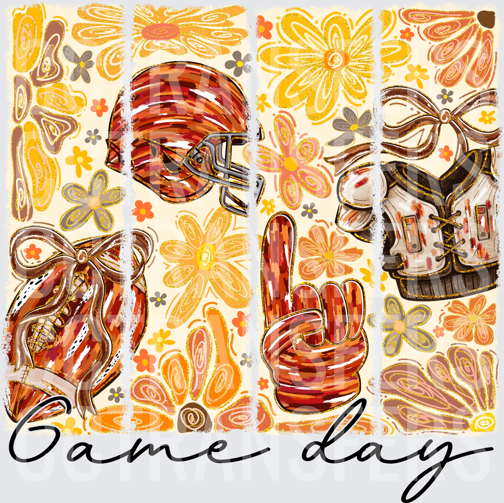 Game Day Football Helmet Pads Bow Floral Panel (DTF)