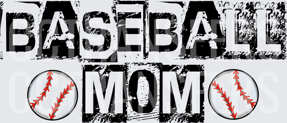 Baseball Mom Distressed Grunge Text with Baseballs (DTF)