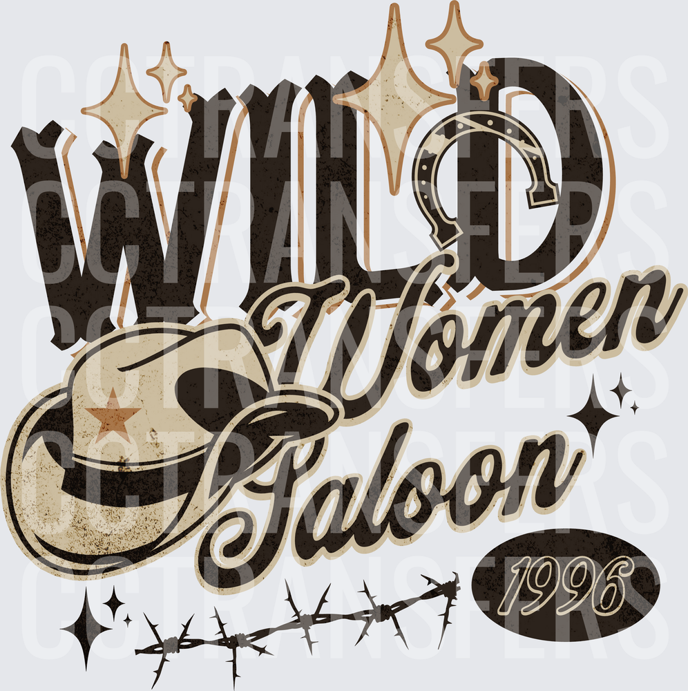 Wild Women Saloon 1996 Western Hat Horseshoe Barbed Wire (DTF)