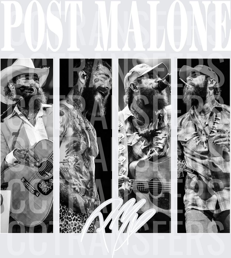 Black White Tattooed Bearded Musician Four Panel Collage (DTF)
