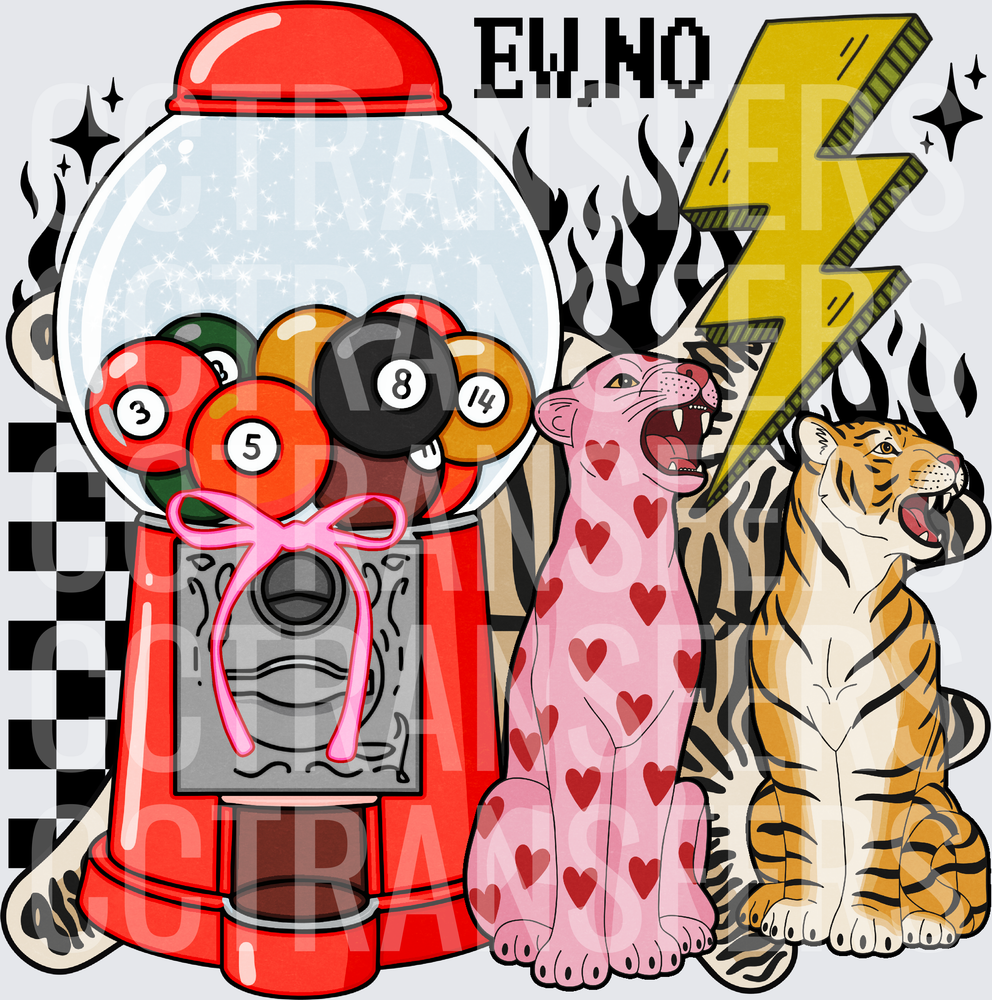 Ew No Gumball Machine Pool Balls Pink Heart Cat Tiger (DTF)