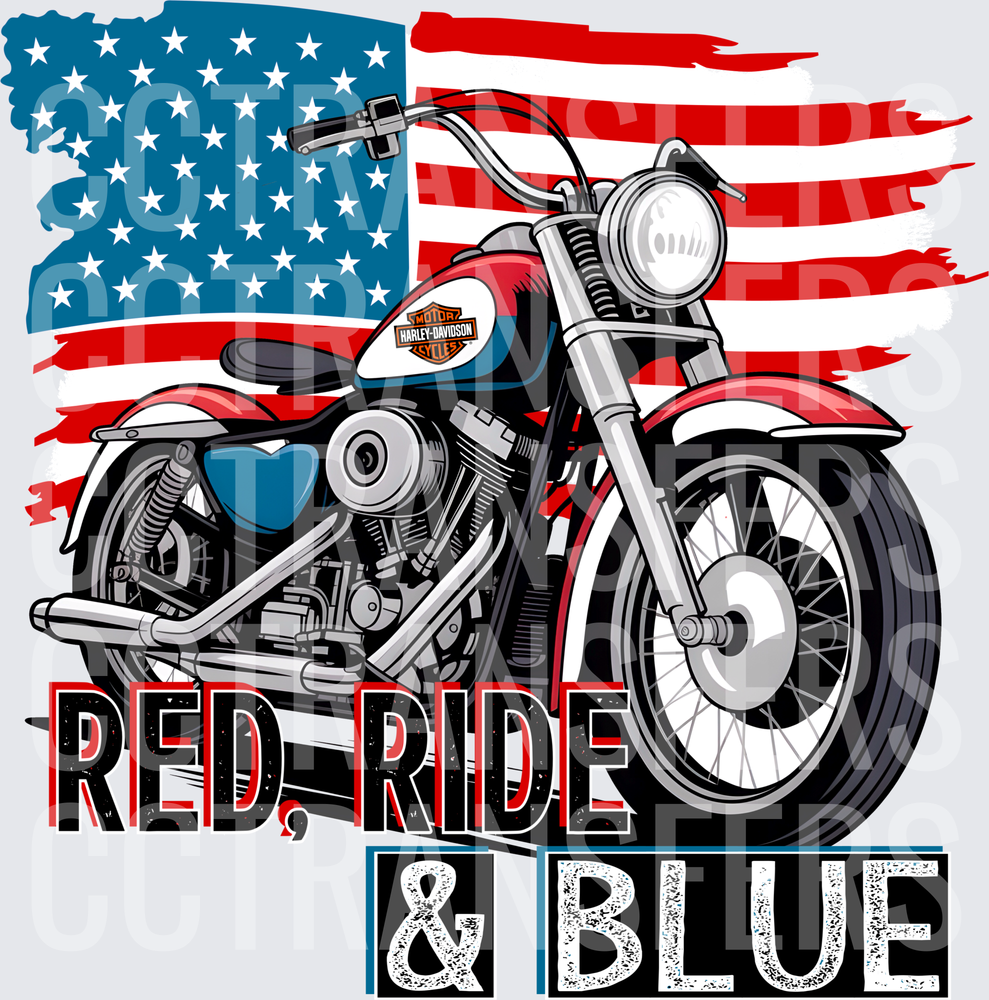 Red Ride & Blue American Flag Motorcycle (DTF)