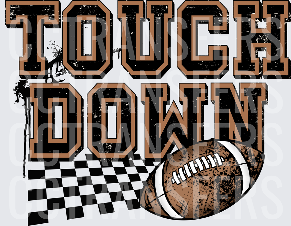 Touchdown Bold Varsity Letters Football Checkered Flag DTF