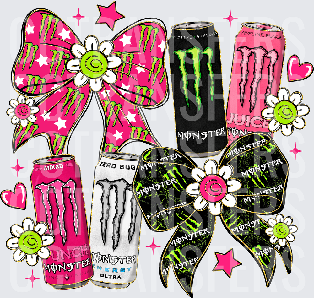 Coquette Bows Energy Drink Cans Floral Collage (DTF)