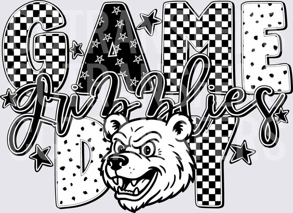 Game Day Grizzlies Fierce Bear Mascot Checkered (DTF)