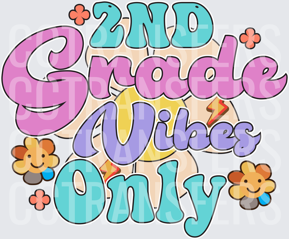 2nd Grade Vibes Only Retro Groovy Floral (DTF)