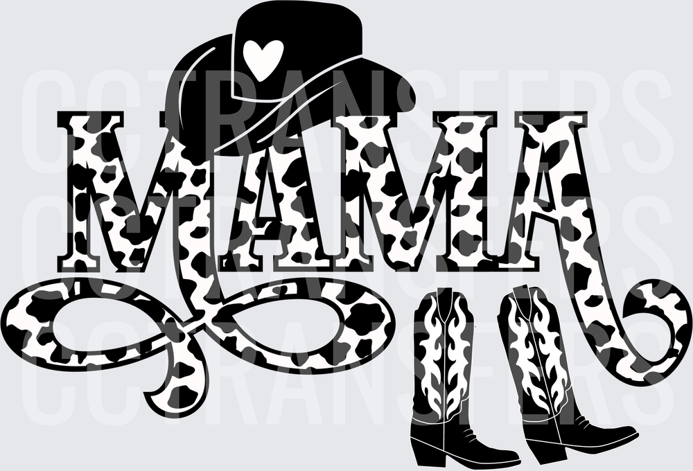 Mama Cow Print Cowboy Hat Boots Lasso Western (DTF)