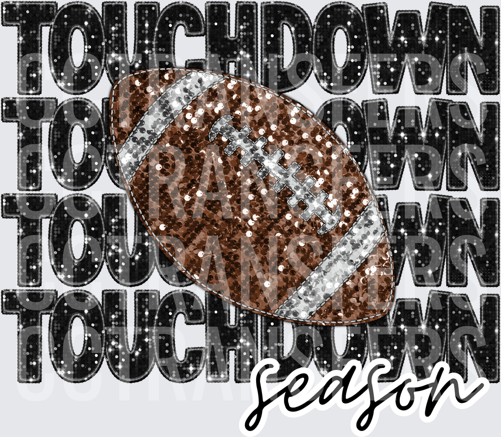Touchdown Season Sequin Football Stacked Text (DTF)