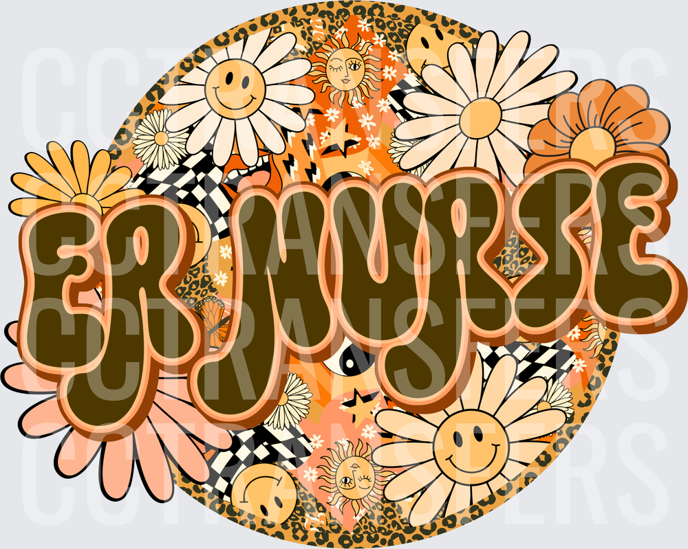 Retro Groovy ER Nurse Floral Leopard Boho Design (DTF)