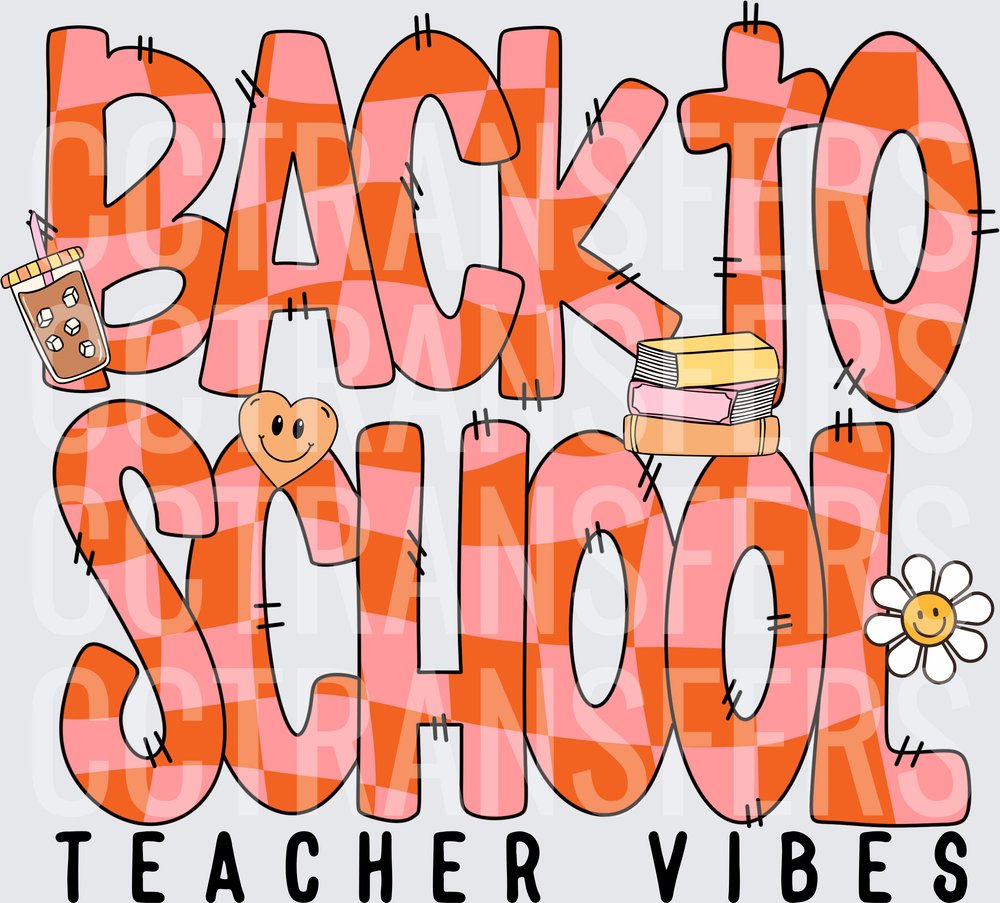 Back To School Teacher Vibes Retro Checkered (DTF)
