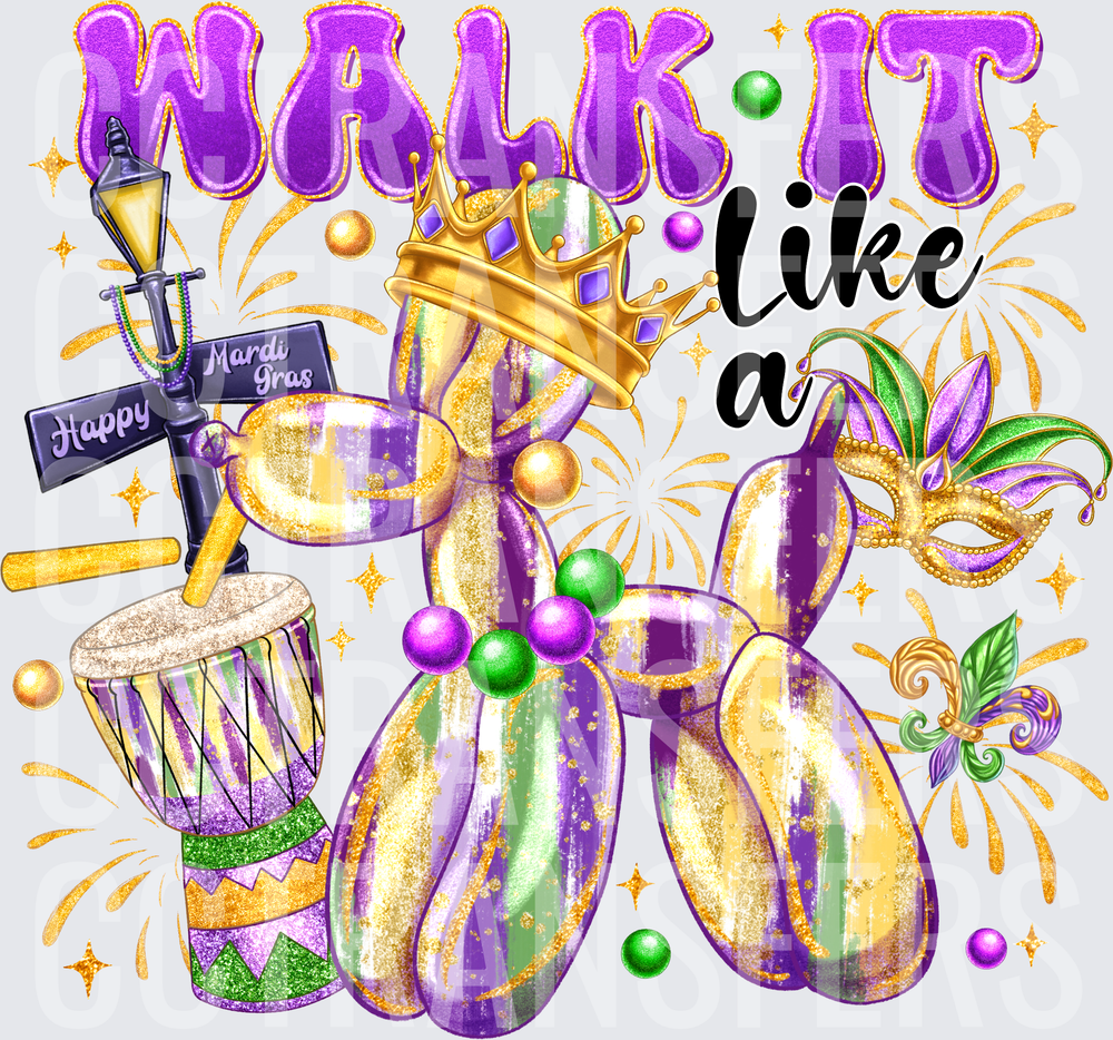 Walk It Like A Mardi Gras Balloon Dog Crown Beads (DTF)