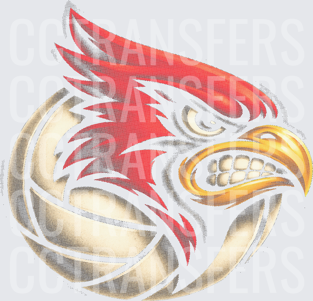 Fierce Red Hawk Head Overlaid on Volleyball (DTF)