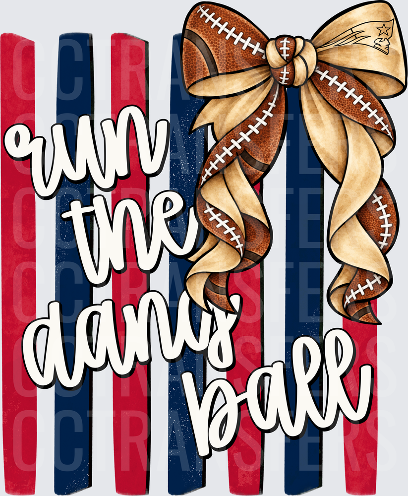 Run The Damn Ball Football Bow Navy Red Stripes (DTF)